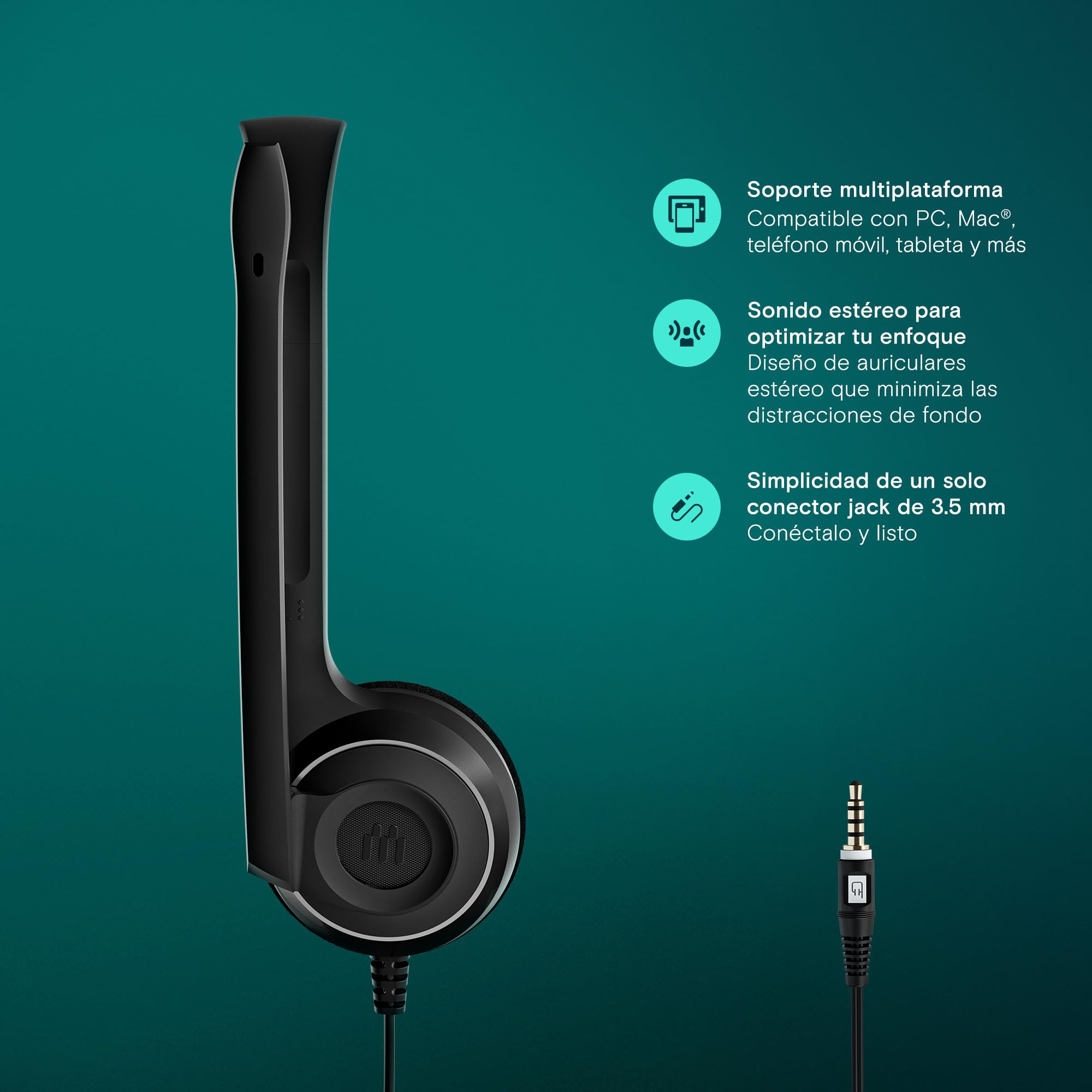 EPOS PC5 Chat Auriculares Cableados para PC - Cascos On-Ear Ligeros, Micrófono con Cancelación de Ruido, Jack 3,5mm para Compatibilidad Universal, Sonido Comodidad Prolongada, para Oficina y Llamadas