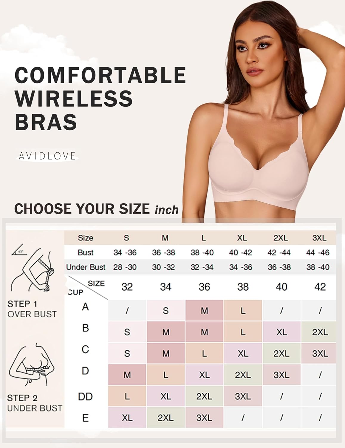 Avidlove Bras for Women No Underwire Seamless Push Up Bra Wireless Soft Bralettes Scalloped Full Coverage Everyday Bra - Image 6