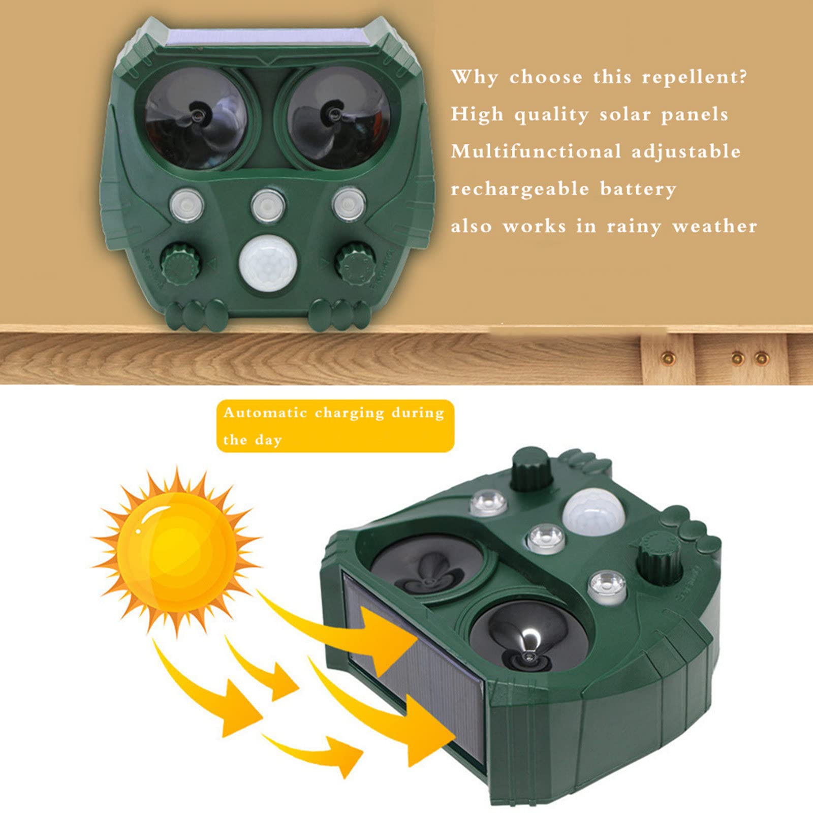 Repelente Solar para Exteriores, Repelente ultrasónico de Ratones, Repelente electrónico de plagas, Repelente de Perros, Repelente de Gatos, Repelente de Aves
