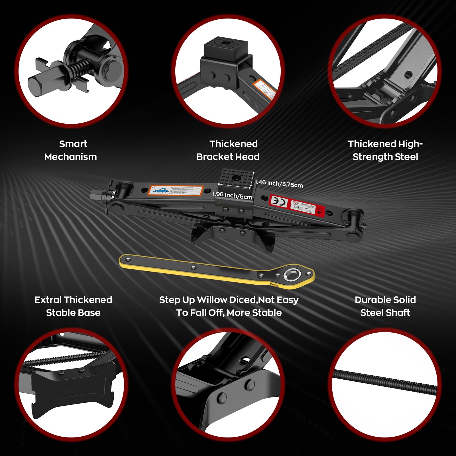 IMAYCC Kit de Gato para Coche 3T, 3000kg Gato de Tijera Universal Portátil GatoCoche,Altura Máxima hasta 41 cm, Accesorios para Vehículos SUVs Kit de Emergenci (Negro-2)
