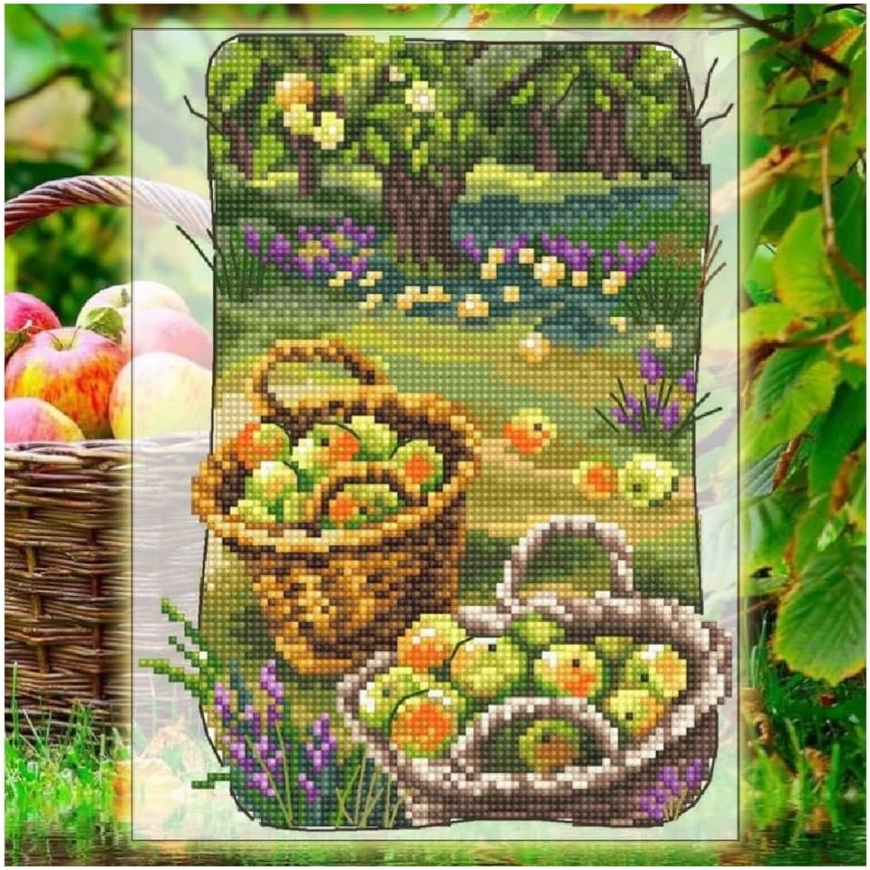 RTO Cross Stitch Embroidery Kits for Adults Nature, Berries Fruit Vegetables - Grandmother`s Old Garden 12.5x17cm/4.9x6.7 16CT