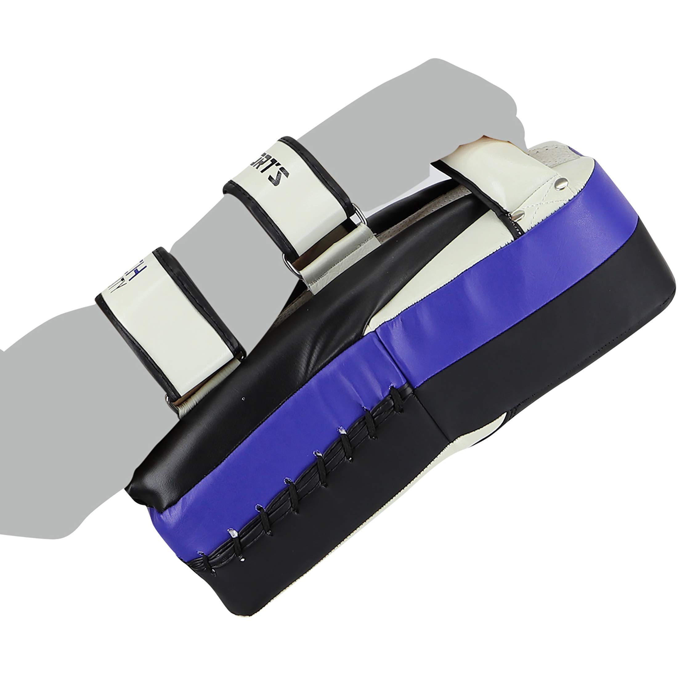 BAY LEDER PRO TECH Arm-Pratzen, Handpratzen, Armschlagpolster, vorgekrümmt, schwarz, Pratzen, krumm, Schlagpolster Schlagkissen Trainerpratzen Kickboxen, Muay Thai Thaiboxen MMA Handschlagpolster