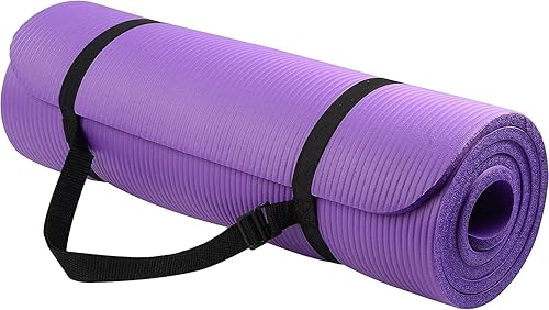 Fitvids Esterilla de yoga extra gruesa de alta densidad antidesgarro de 12 pulgada con correa de transporte, varios colores