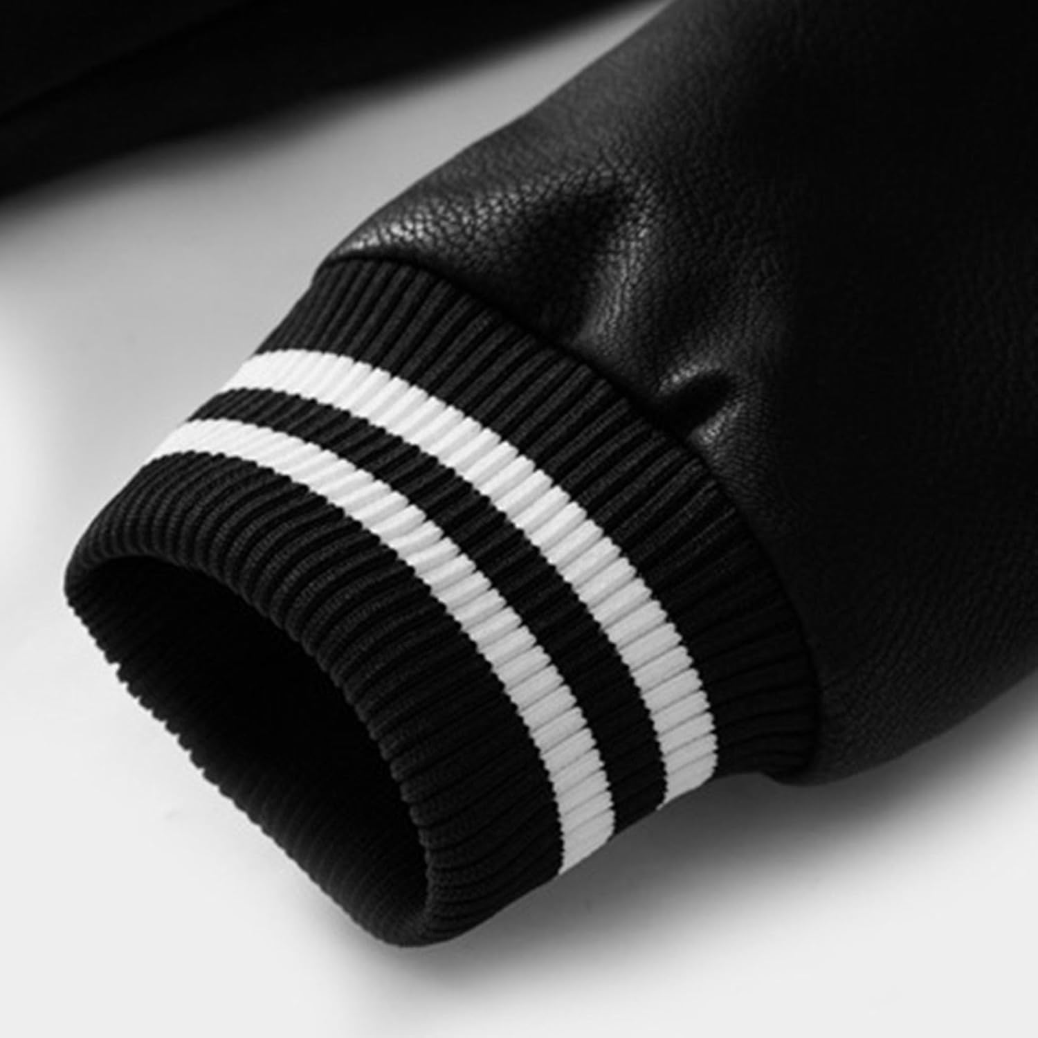 Men's Color Blocked Leather Jacket Stand Collar Motorcycle Jackets Zipper Warm Leather Coat