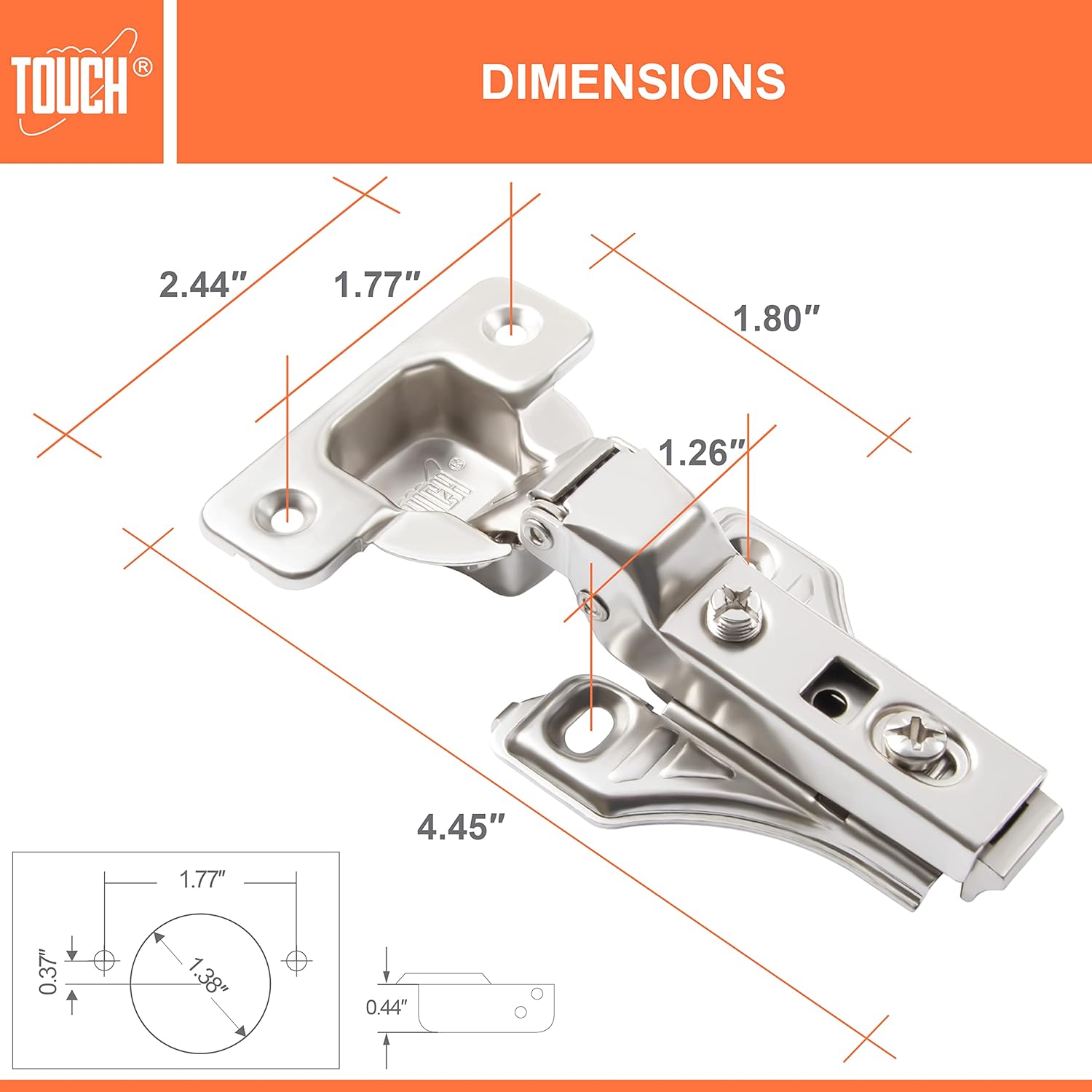 TOUCH Cabinet Hinges (20 Pairs, 40 PCS) Face Frame Cupboard Door Hinge 3/8" Inch Half Overlay Concealed European Clip-On Hinges for Kitchen Cabinet 3-Way Adjustable with Dowels