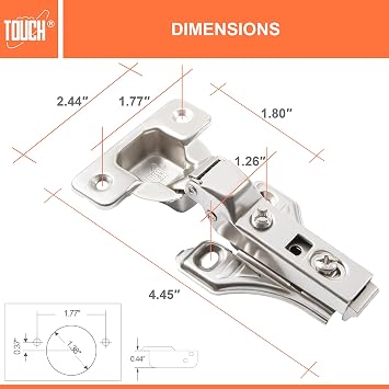 TOUCH Euro Style Nickel Plated Steel Face Mount Cabinet Hinges (5 Count, 10 PCS, 3/8 Inch Half Overlay, 105 Opening Angle, 3-Way Adjustable)