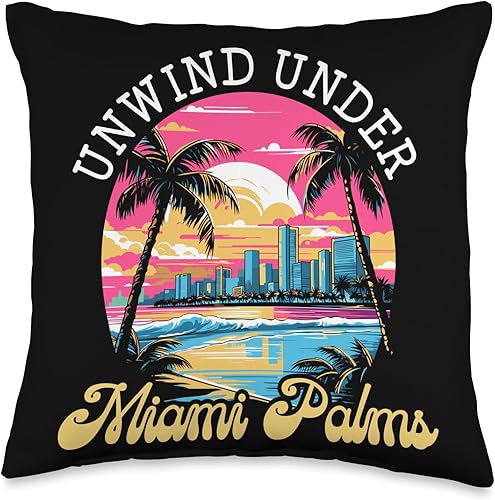 Miami City Florida USA SteMi Apparel Miami City Florida USA America United States Throw Pillow, 16x16, Multicolor
