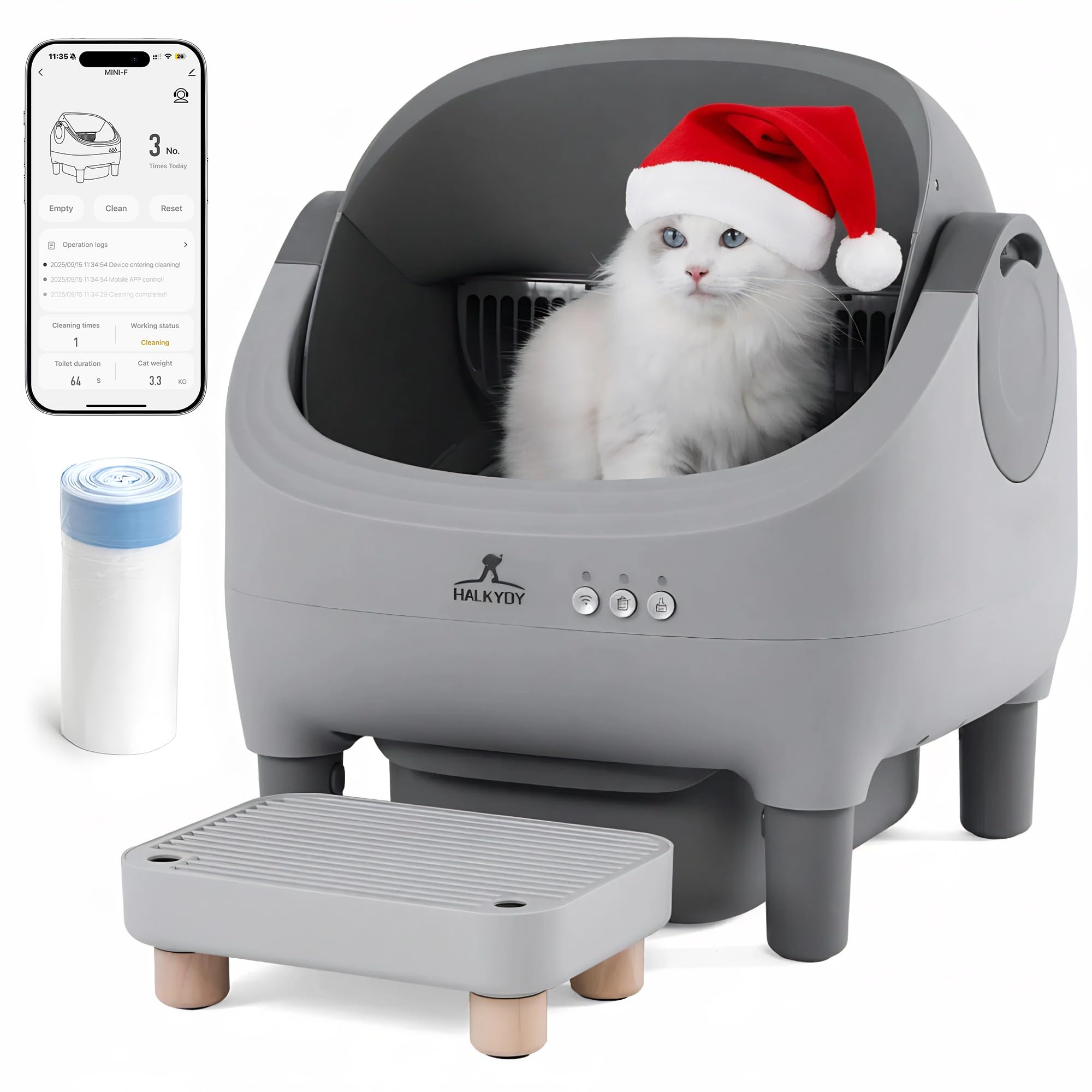 Upgraded Automatic Litter Box Self Cleaning, with Raised Step, Open Top Large Capacity for Multiple Cats, Odor Control & Safety Protection & Smart App Control & Health Monitoring & Quiet Operation