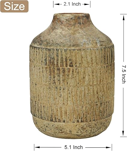Miniatura 4 de Jarrón rústico, jarrón de cerámica para decoración del hogar, acabado esmaltado de arena, jarrón bohemio de cerámica decorativo para piso, mesa,