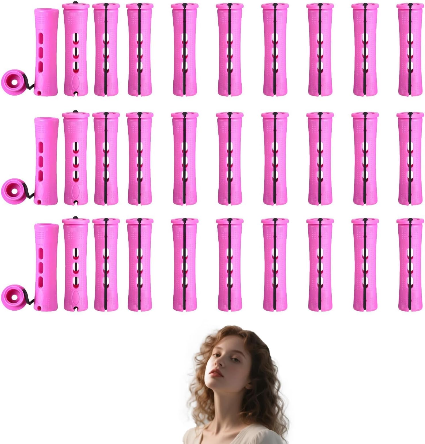 30 Pieces Large Size Hair Curlers Rollers,0.75 * 3.23 Inch Hair Rollers,Styling Tool with Elastic Rubber Bands,Perm Rods Perm Kit,with Non Slip Plastic for Natural Hair Long Short Hair Styling Tool.