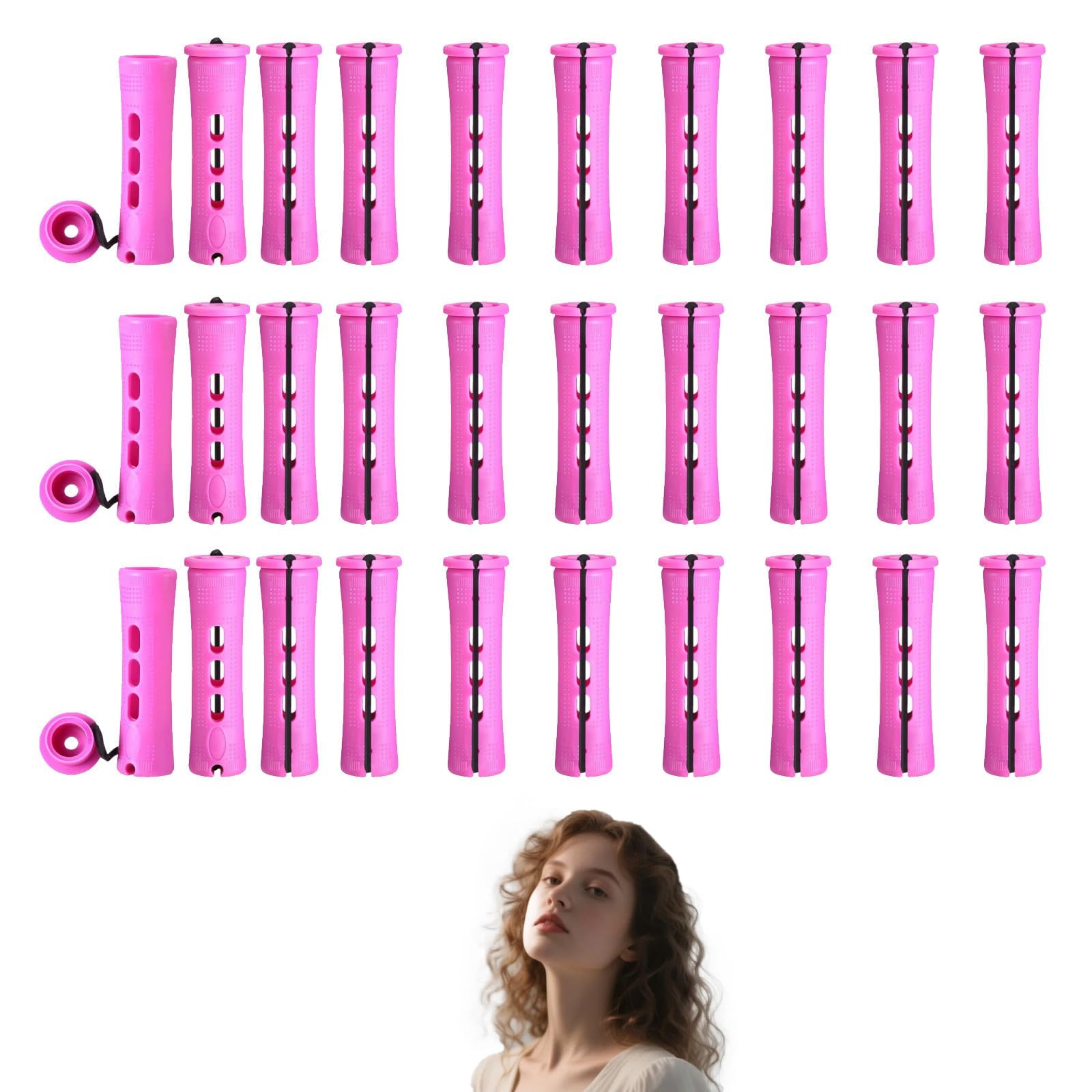 30 Pieces Large Size Hair Curlers Rollers,0.75 * 3.23 Inch Hair Rollers,Styling Tool with Elastic Rubber Bands,Perm Rods Perm Kit,with Non Slip Plastic for Natural Hair Long Short Hair Styling Tool.