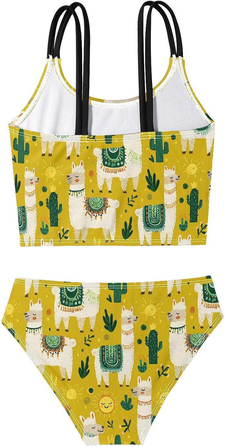 visesunny Girls Two Piece Swimsuits Sunny Alpaca Cactus Girl's Bikini Sets Bathing Suits for Girls Size 5-12Y