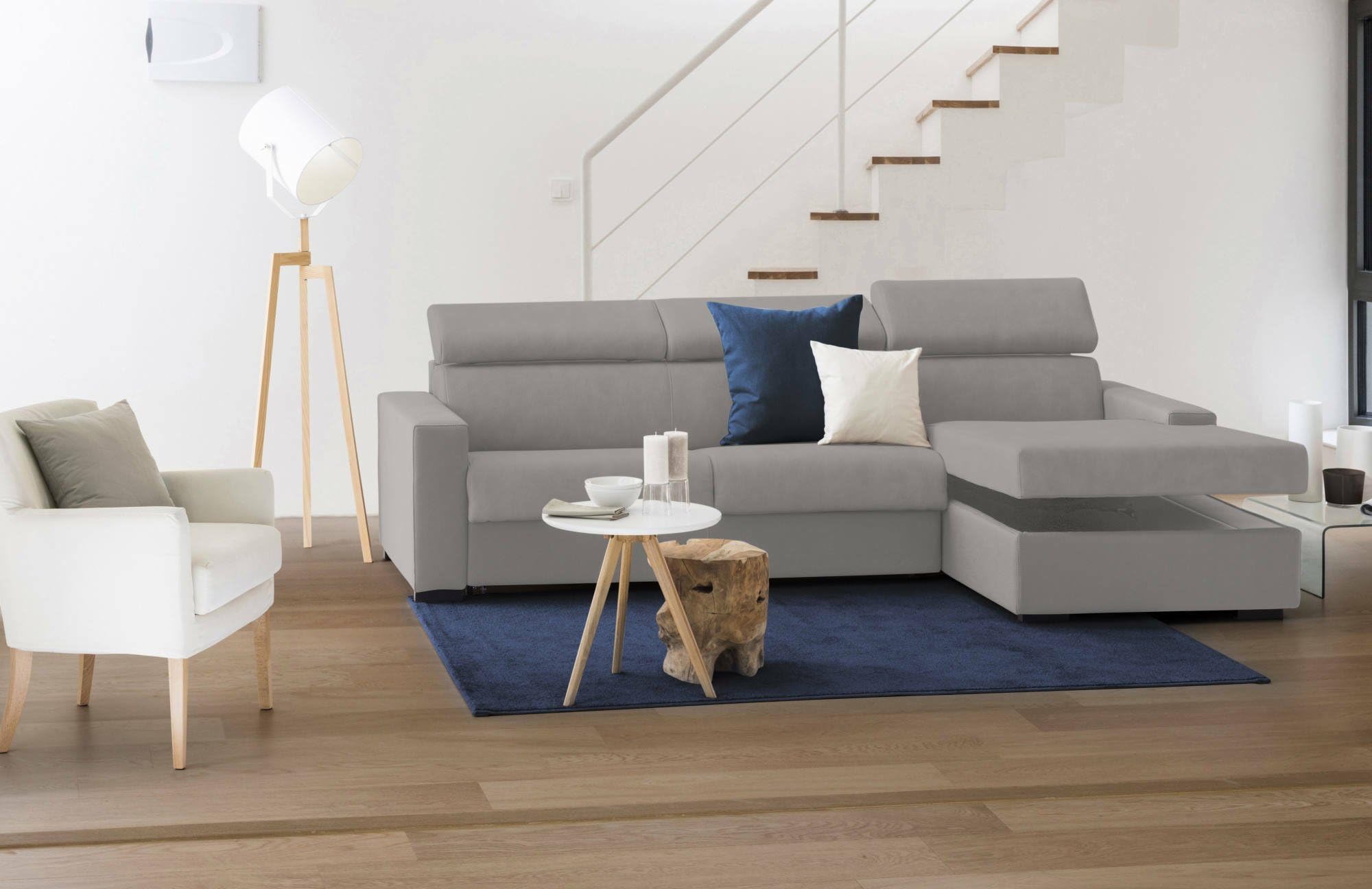 Talamo Italia - Canapé d'angle Mikaela, canapé d'angle avec méridienne droite en tissu, accoudoirs fins, 100% Made in Italy, 280x95h85 cm, Gris