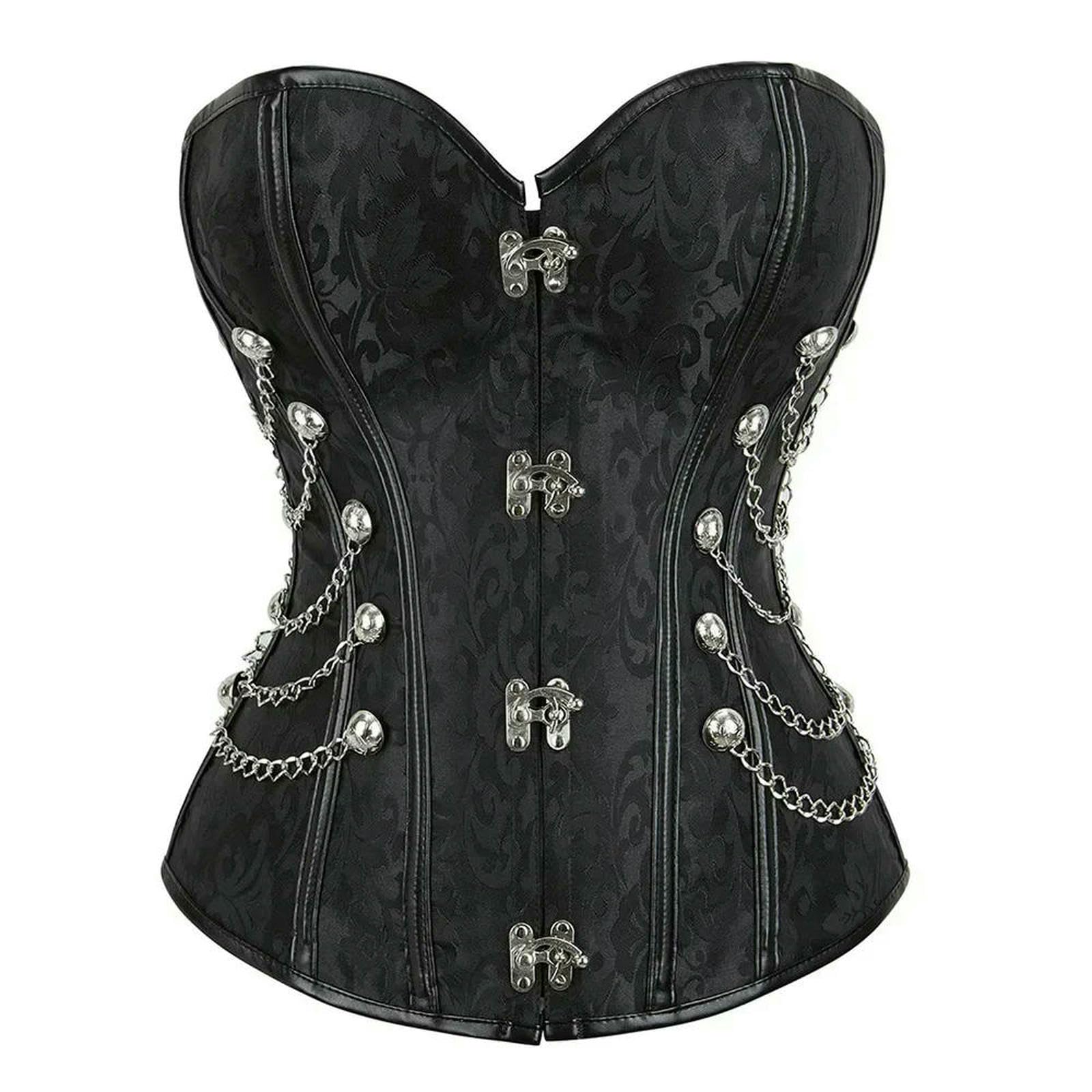 Ceinture amincissante Femme Corsetto Overbust Stile Retrozipper A Spirale in Osso d'Acciaio Bustier Top Sexy Korsett Nero-Marrone-XL