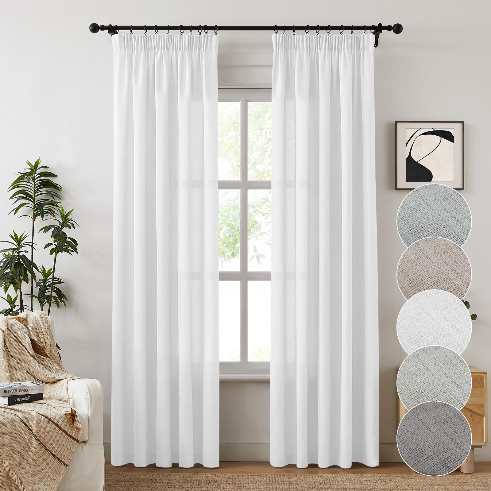 Melodieux Zasłony z taśmą marszczącą (Biał, B140 x H210 cm (2 Panele))