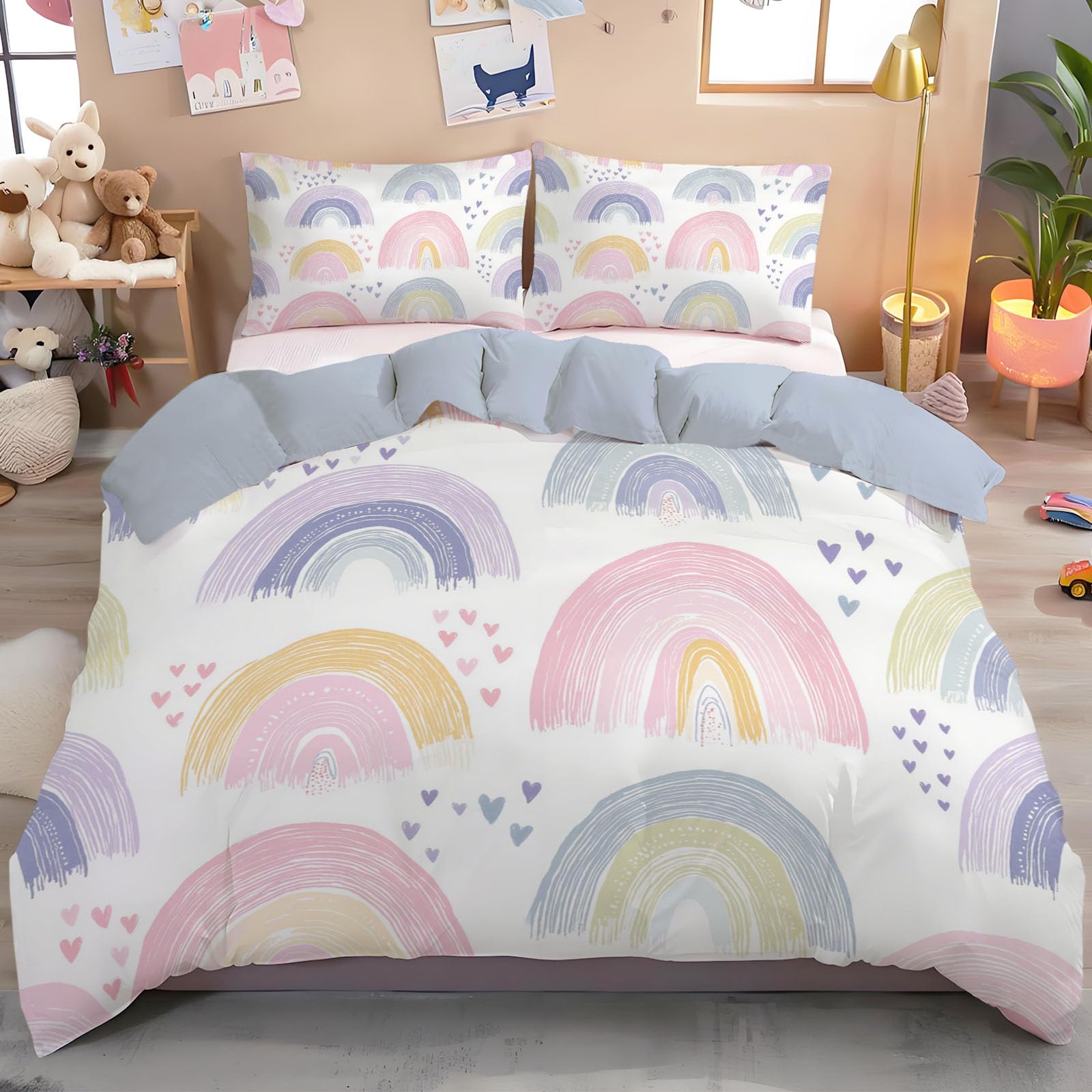 Housse de couette 200x200 arc-en-ciel bohème en microfibre avec 2 taies