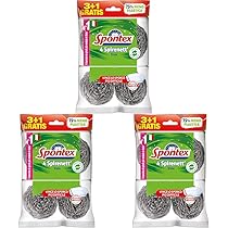 Spontex Spirenett’ 3+1, Pagliette in Acciaio per la Rimozione dello Sporco più Ostinato di Pentole, Stoviglie e Griglie. Formato 4 pezzi (Confezione da 3)