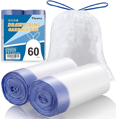Miniatura 8 de Bolsas de basura de 6 galones con cordón, 60 unidades para oficina, sala de estar, cocina y baño, gruesas, elásticas, sin perfume