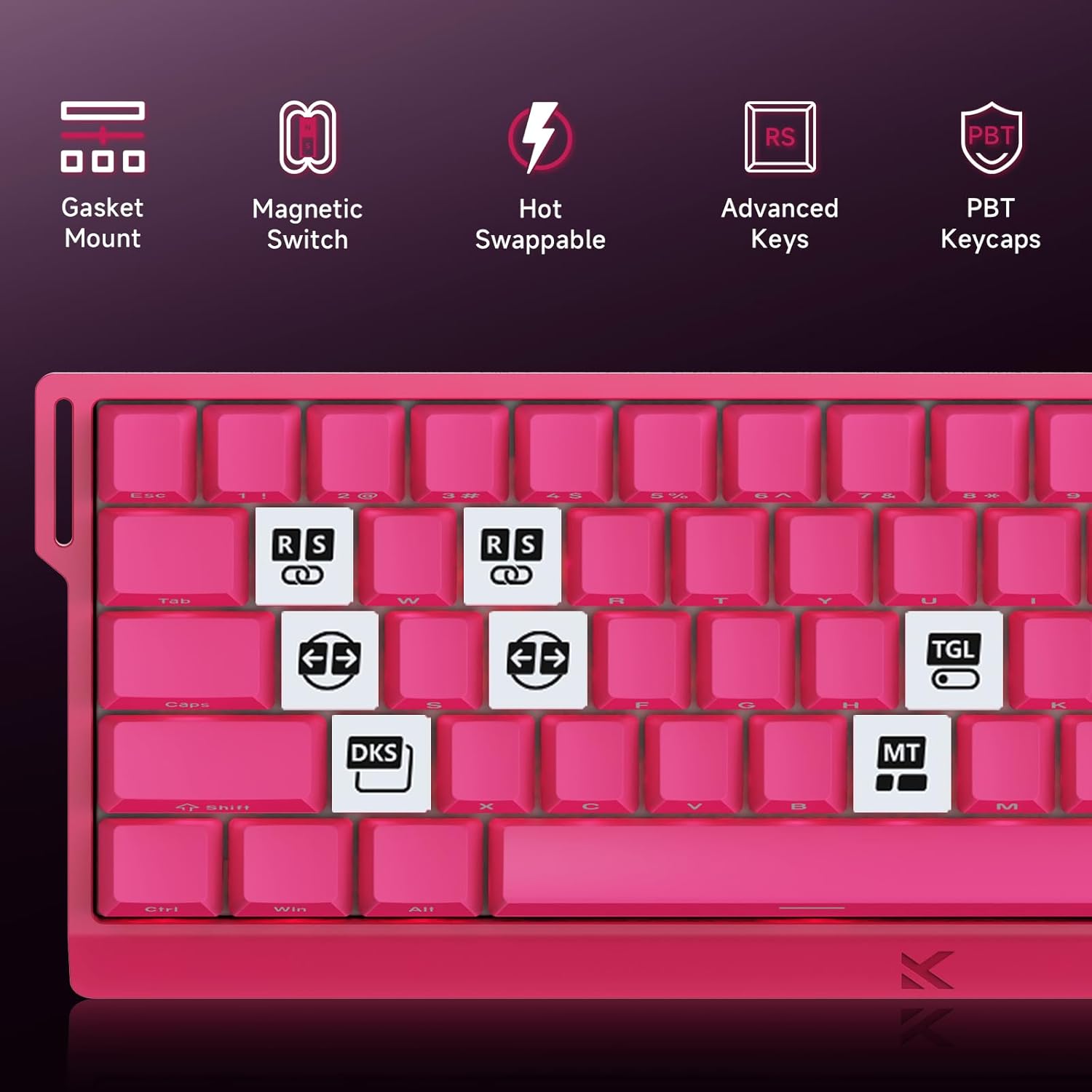 ACE 68 60% Mechanical Gaming Keyboard Wired Rapid Trigger Hall Effect Keyboard Magnetic Switch Adjustable Actuation, 8000Hz Polling Rate, Hot Swap, RGB Small Keyboards PC MAC Laptop, Rose Red