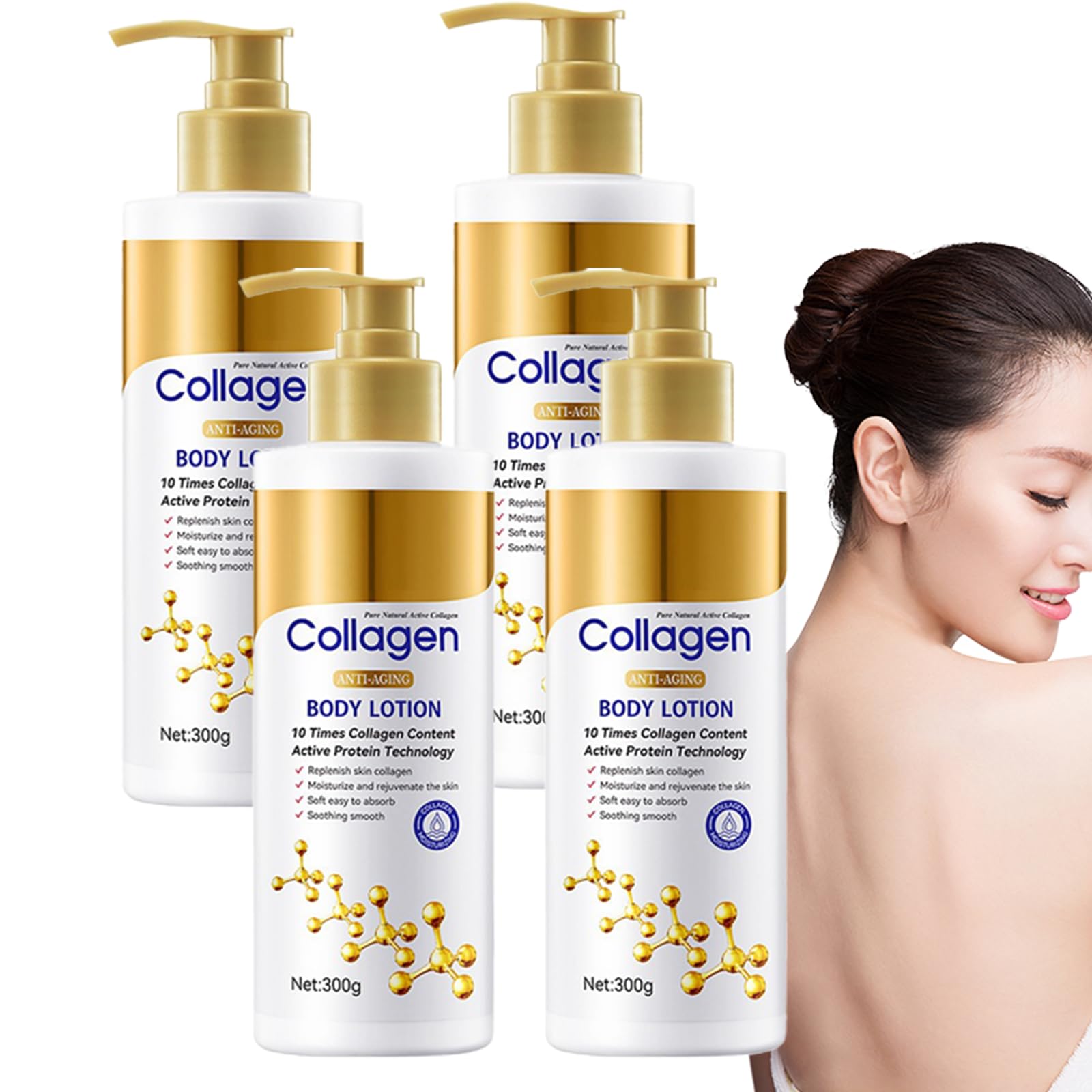 Lozione per il corpo rassodante, al collagene con 10 volte il contenuto di collagene, crema idratante rassodante anti-invecchiamento per pelle secca, crema lisciante e idratante (4 bottiglie)