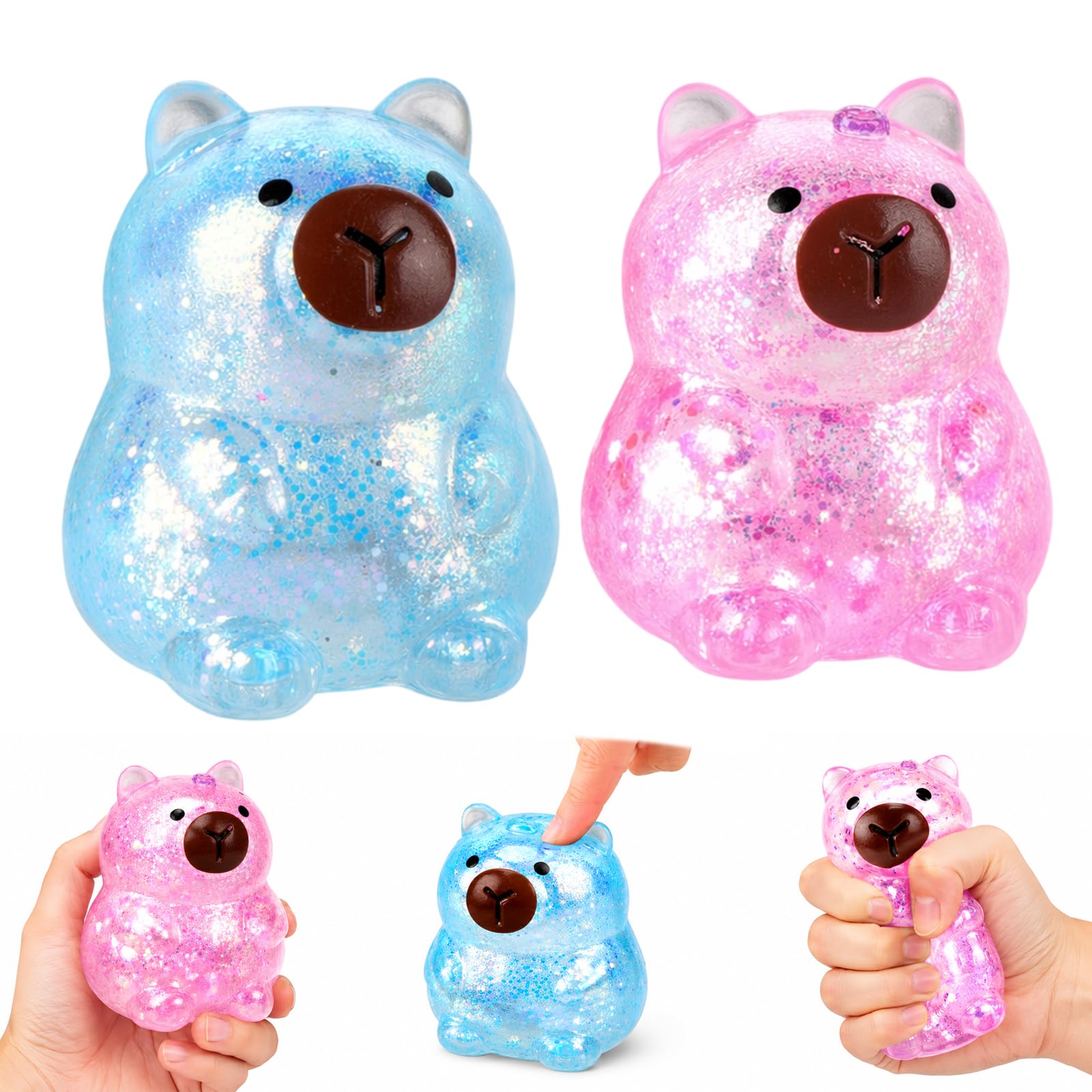 2 Pack Capybara Squishy Sugar Squishy Blue And Pink Soft Gentle Return Sensory Squeeze Ball For Desk Office Home Travel Calm Hand Activity
