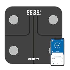 MEDITIVE Bluetooth Digital BMI Weight Scale with Body Fat Analyzer and Fitness Body Composition Monitor, with Mobile App, 180 KG, and 18 Parameters