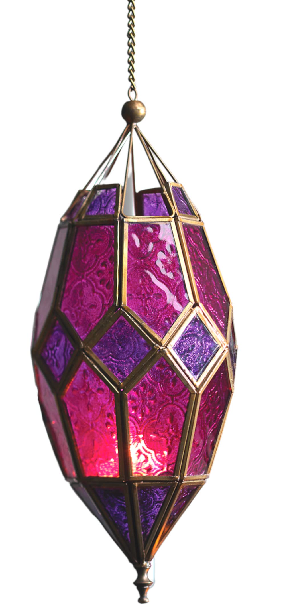 Purity Style Purple/Pink Moroccan Style Hanging Glass Tealight Lantern (Medium )