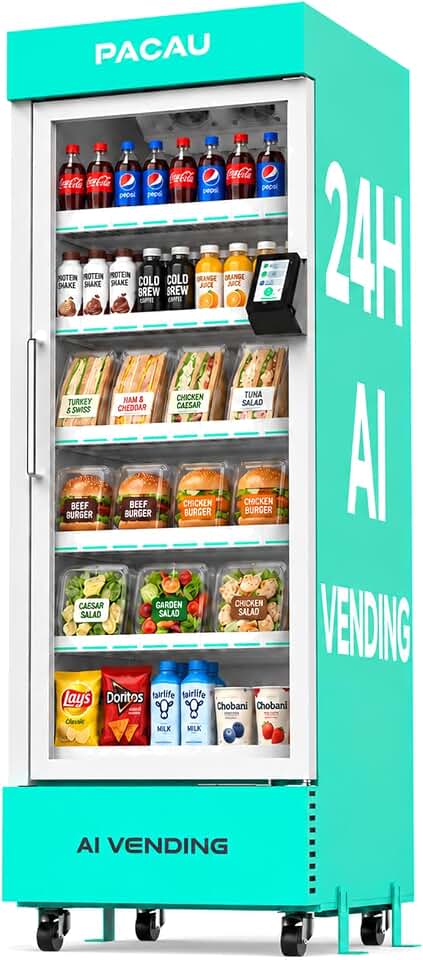 AI Smart Vending Machine for Sale, Commercial Refrigerated Grab & Go with AI Vision Recognition, Cashless Card Reader, Remote APP Inventory Management for Office, Gym, School & Business (Blue)