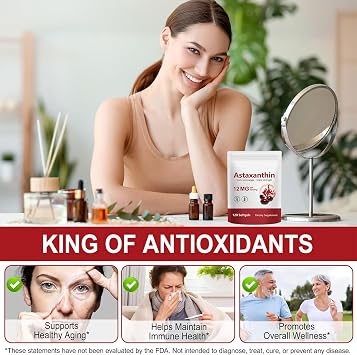 Astaxanthin Supplements, Supports Eye, Joint, Internal Circulation, Skin Health, Astaxanthina Antioxidant Supplements (1Bag120P)
