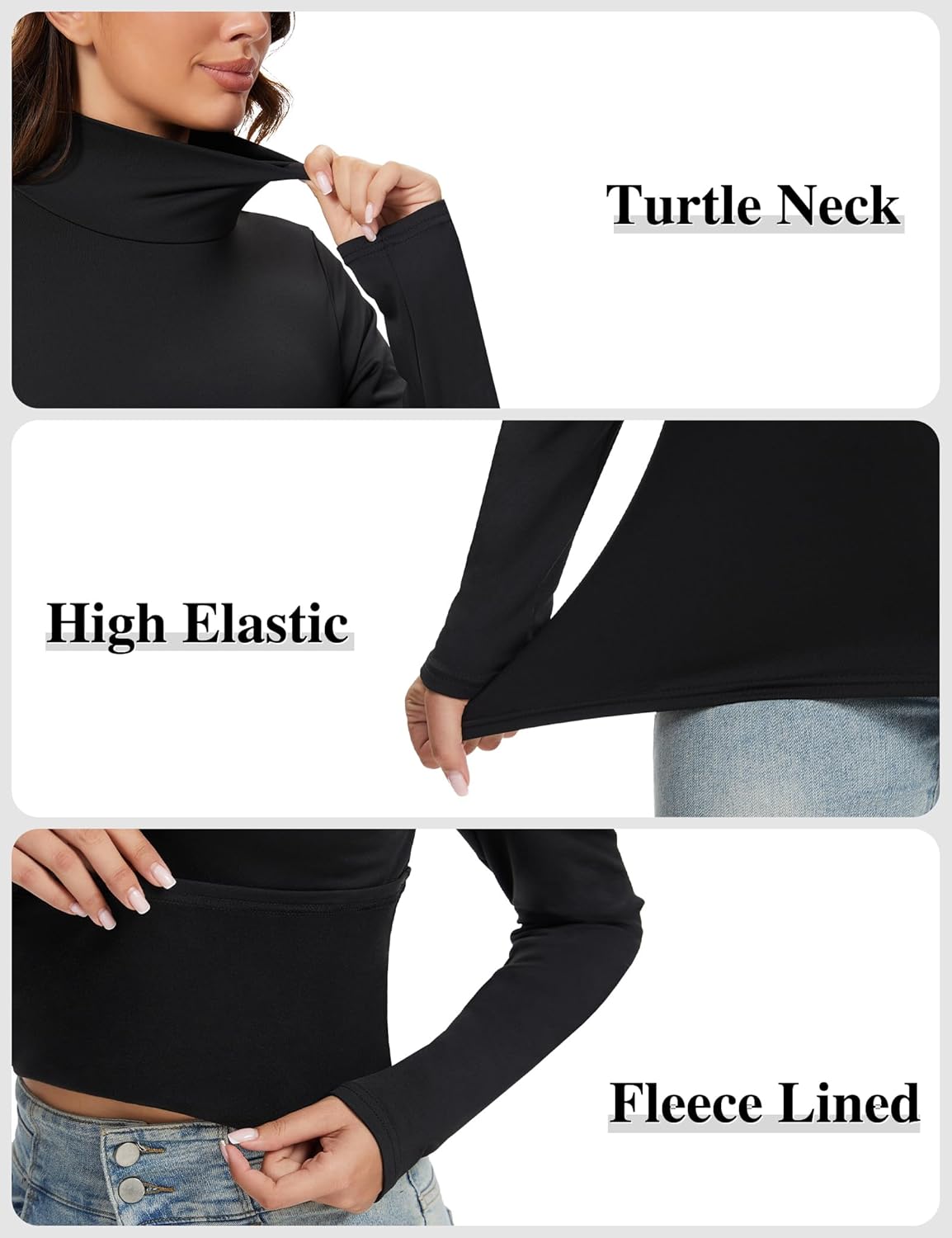 5 Pack Turtleneck Thermal Shirts for Women, Turtle Neck Long Sleeve Fleece Lined Base Layer Underwear Tops - Image 5