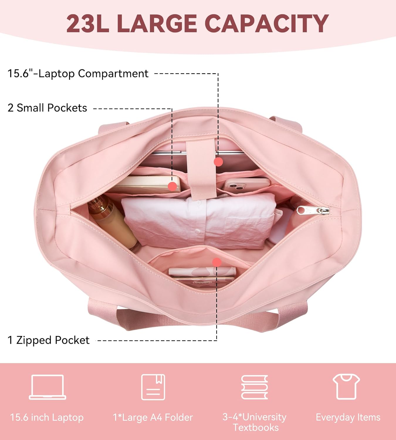 WLLWOO Large Tote Bag, Zipper Shoulder Bag for Women Trolley Sleeve 15.6” Laptop Travel Work Daily Nurse Gym - Image 5