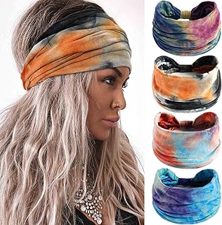 Acenail Boho Headbands Women Wide Head Bands Knotted Turban Headband Nonslip Elastic Head Band Tie Dye Hairbands Floral Hairband Workout Cotton Hair Scarfs Sports Yoga Sweatbands Bohemian Head Wraps for Women and Girls Pack of 4 (#3 Tie Dye)