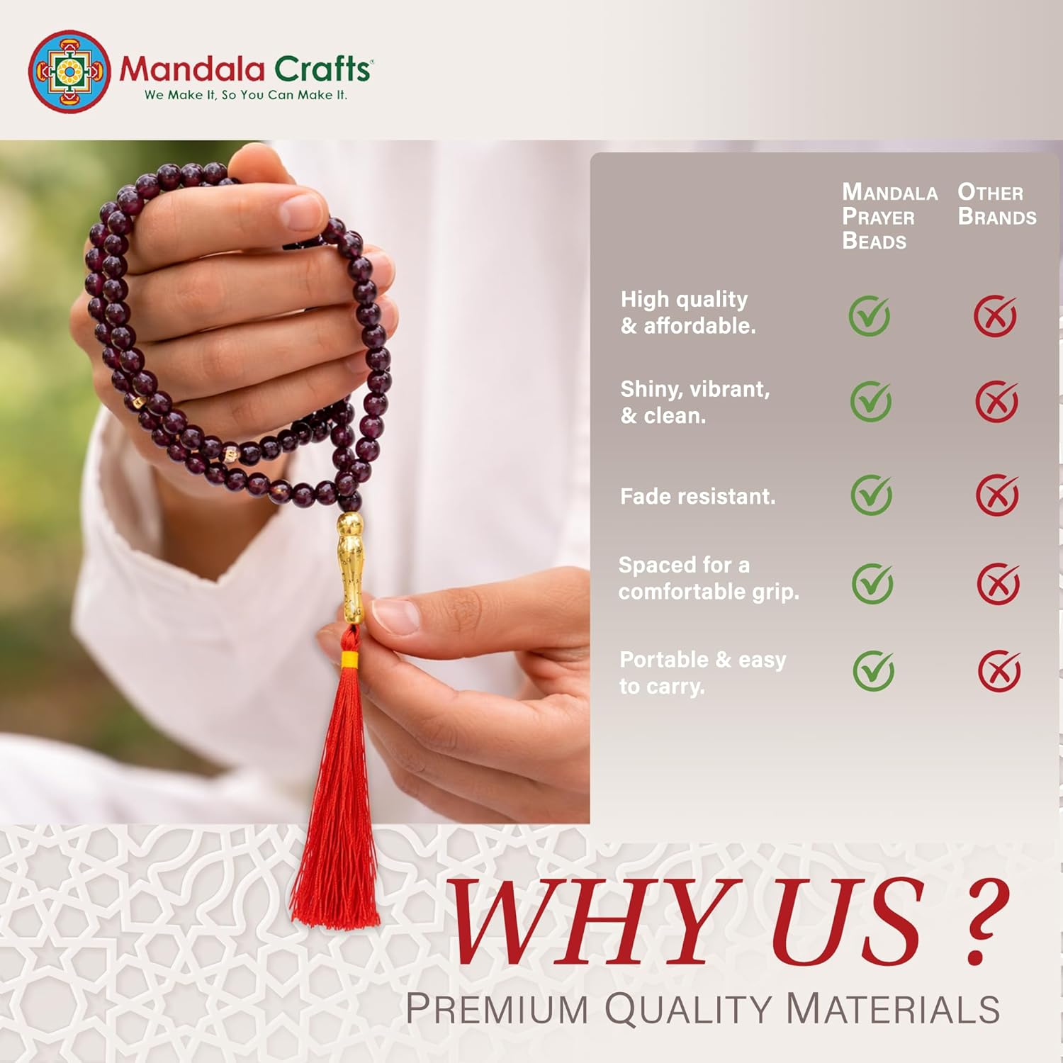 Mandala Crafts Tasbih Muslim Prayer Beads 99 for Men & Women - Islamic Rosary Misbaha Tasbeeh Sibha - Zikr Dhikr Subha Beads for Ramadan Eid Gift