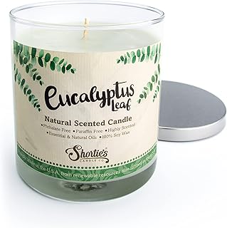 Eucalyptus Leaf Scented Natural Soy Candle, Essential Fragrance Oils, 100% Soy, Phthalate & Paraben Free, Clean Burning, 9 Oz.