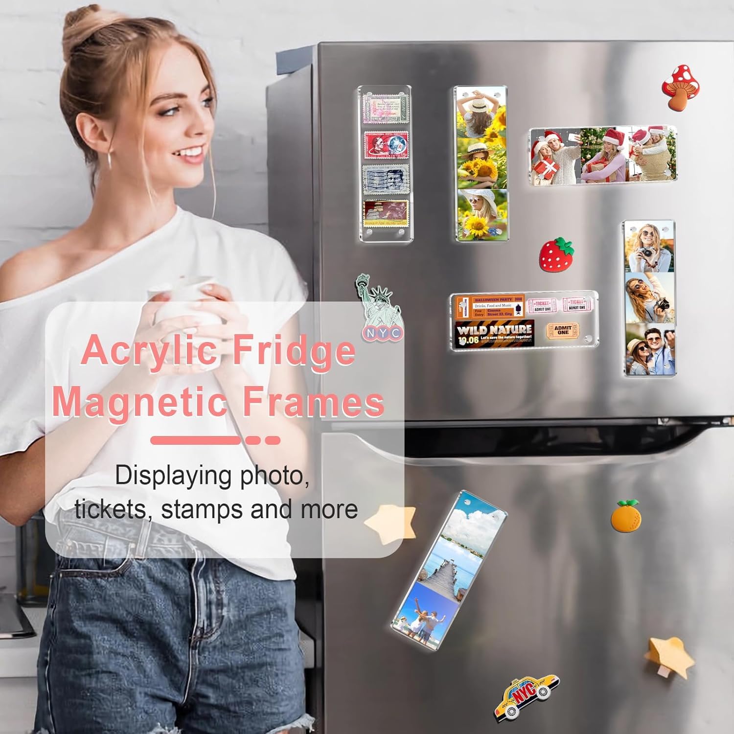 PICASSO SIGNAGE Horizontal-Vertical Strip Magnetic Fridge Photo Frame for 3 Photos | 2x6 Acrylic Clear Double-Sided Display | Strong Magnet Photo Booth Strip Frame | Personalised Father’s Day Gift (Set of 1) 3