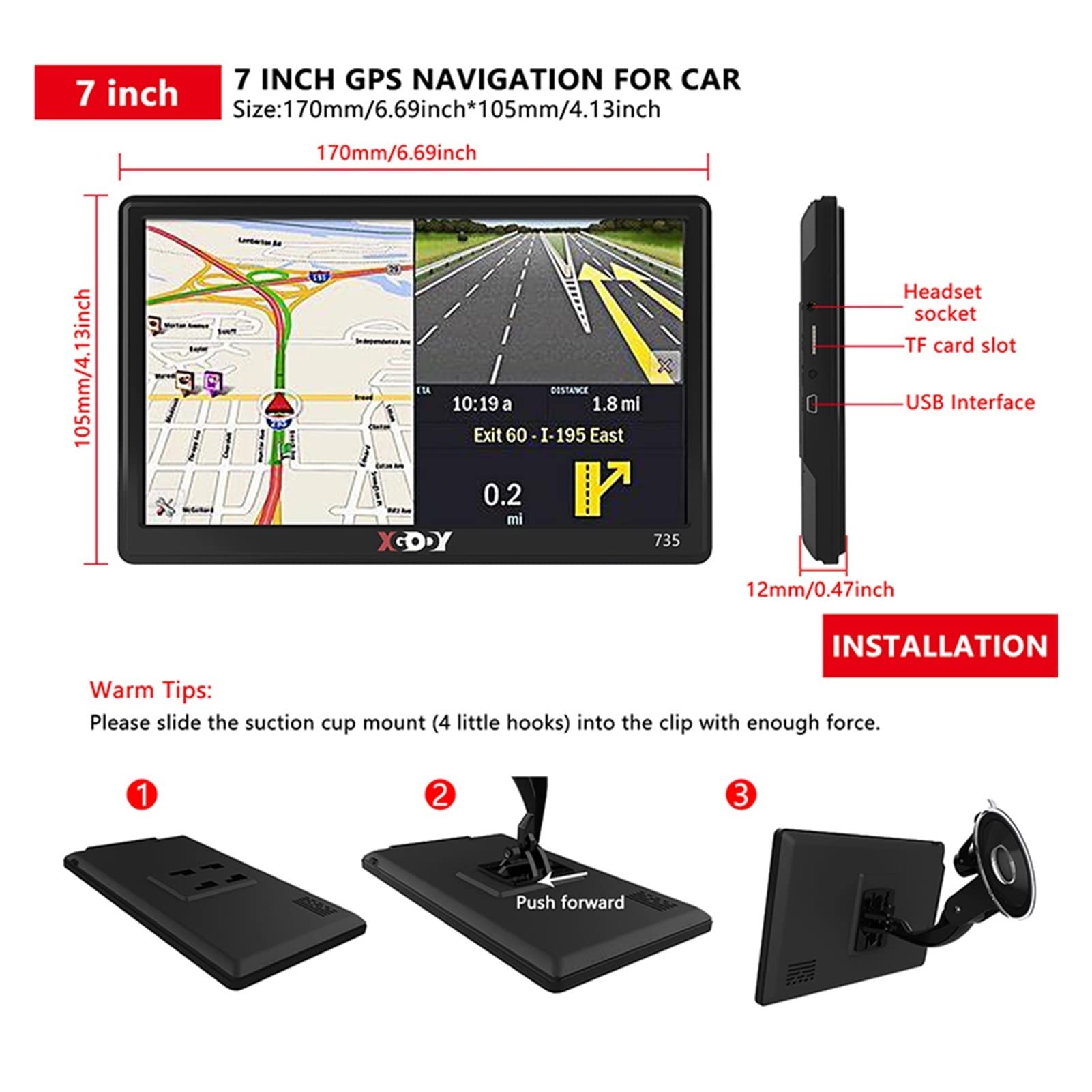 Navigazione GPS per camion, camper, auto 7 '' auto camion GPS Navigazione 735 25. 6 MB + 8 GB HD Touch Screen Auto Navigator Facile da usare (Size : BT)