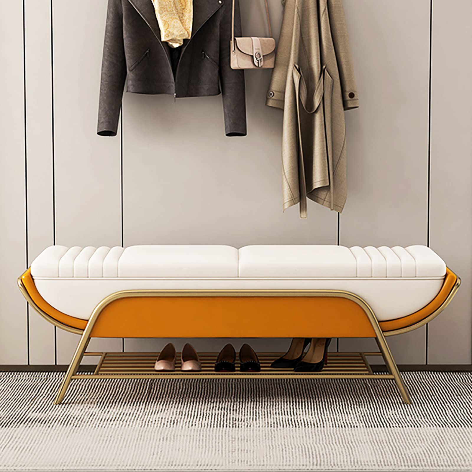 FCXWEVR Multifunctal Sto Bench with Shoe Rack rious Leather Entryway Seat Bedroom Bench 100x40x45cm Perfect for nizing Shoes and Enhancing Decor
