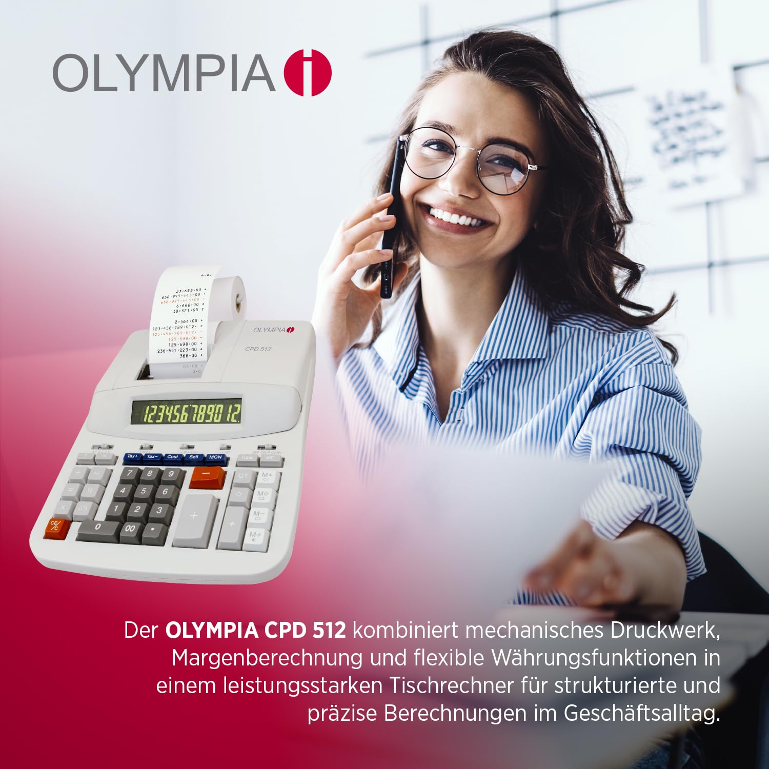 Olympia CPD 512 Calculadora impresora de sobremesa, con pantalla LCD verde/rojo, 12 caracteres, 210 x 295 x 67 mm