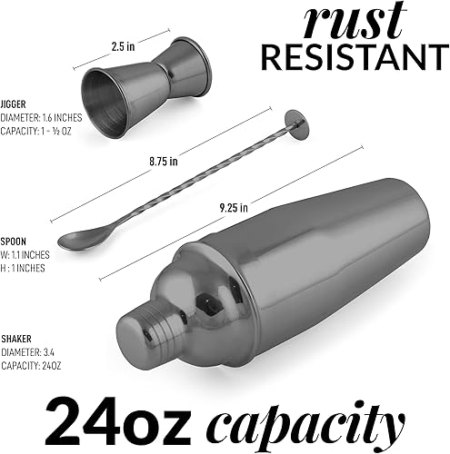 Miniatura 5 de Zulay - Juego de coctelera grande de acero inoxidable de 24 onzas, coctelera de bebidas mixtas, juego de coctelera de Martini con colador integrado,