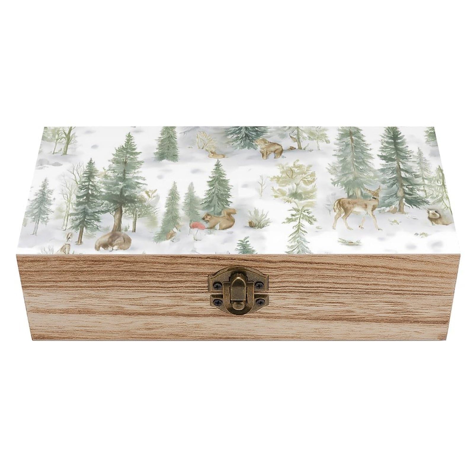 HLBSDM Winter Animals Forest Retro Wooden Storage Box Jewelry Art Gift Boxs Decorative Keepsake Boxes