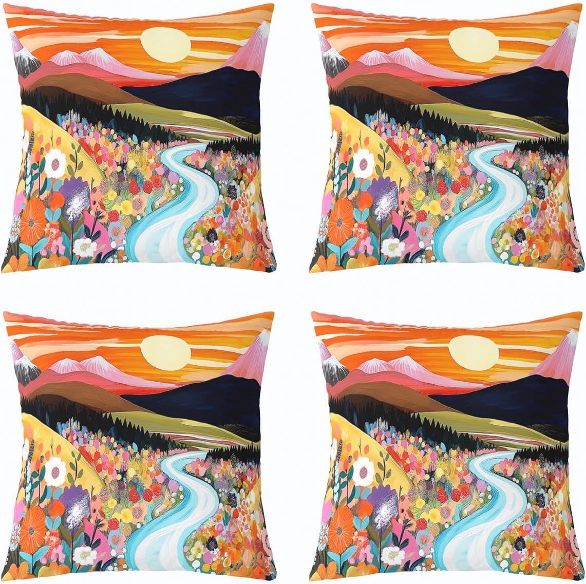 jejeloiu Cute Giraffe Throw Pillow Covers 16 x 16-Inch Kids Zoo Animal Floral Square Cushion Covers Set of 4 Boys Girls Cartoon Animal Pillow Cases Wildlife Throw Pillowcases for Sofa Couch Chair