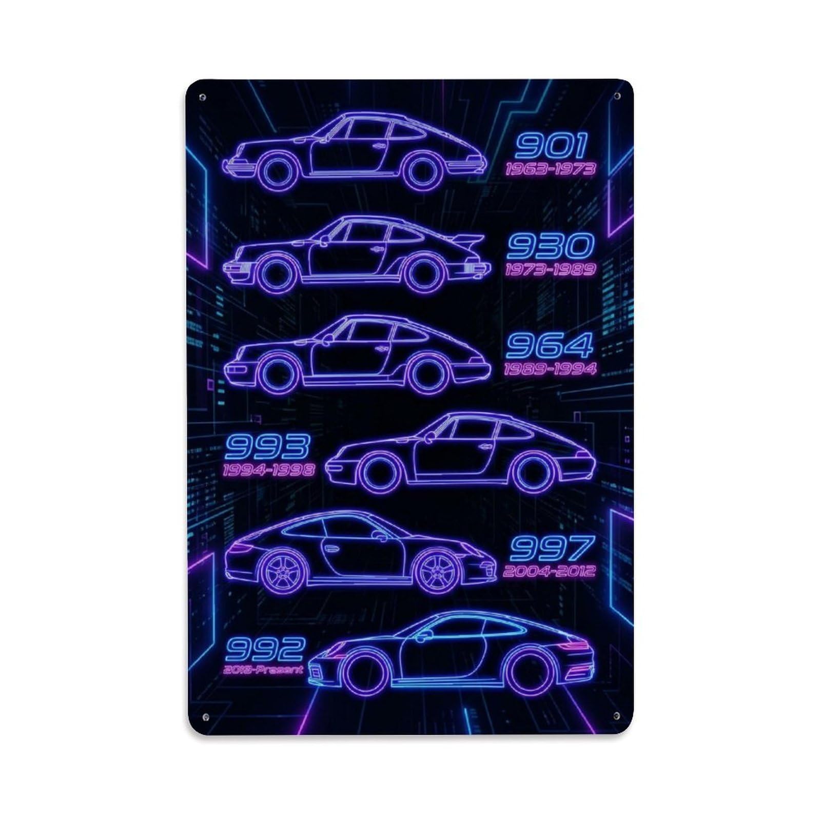 911 GT3 RS 930 964 993 992 Racing Supercar Performance Metal Tin Sign Plaque Wall Decor for Cafe, Man Cave, Club Bar, Office, Home Garden Round Metal Poster 8x12Inch