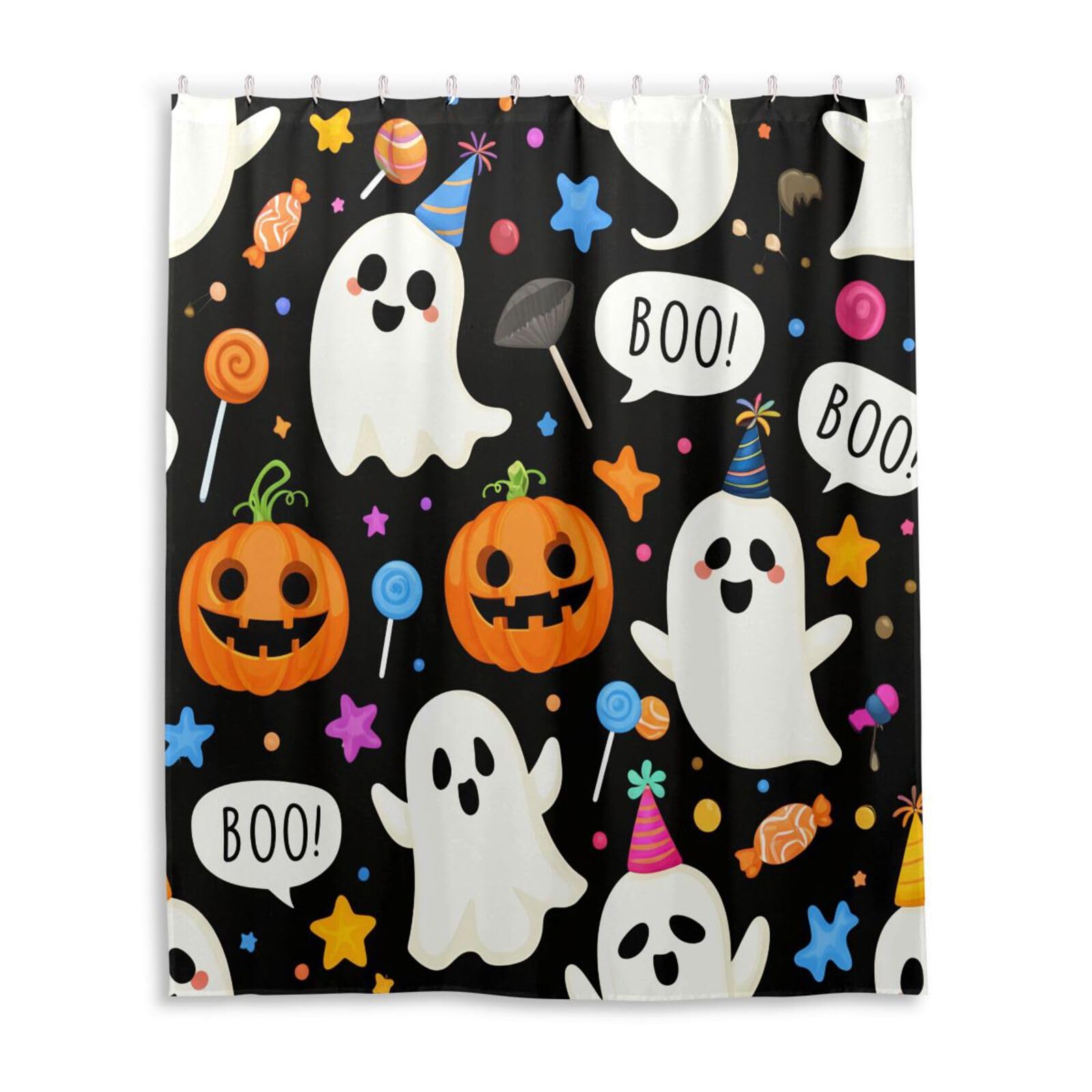 DUOBU Halloween Boo Shower Curtain Washable Waterproof Fabric Bath Curtain 60x72Inch Shower Curtains with Hooks for Bathroom Decor