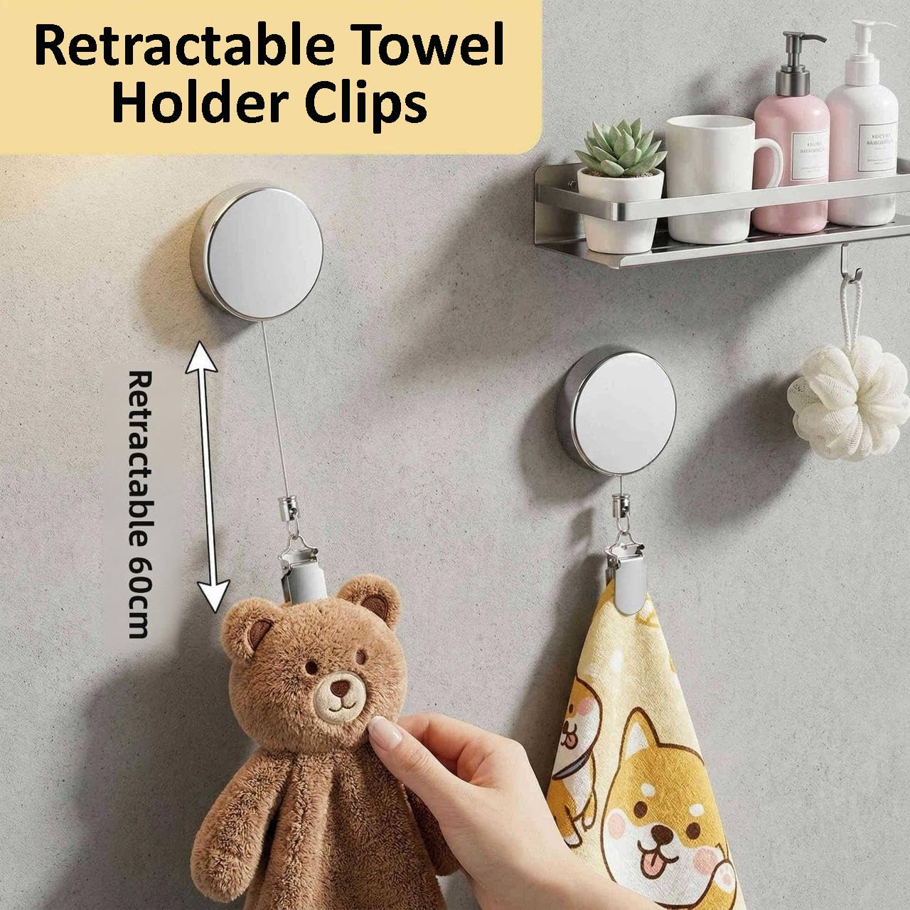 Retractable Towel Holder - No Drill! -2 Retractable Towel Holder - No Drill! -2