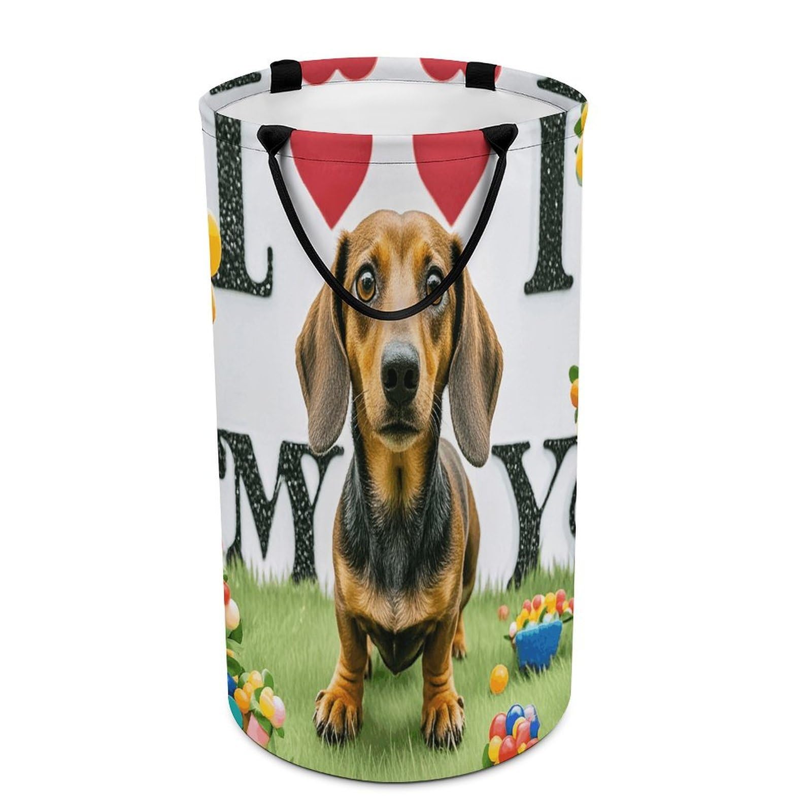 I Love My Dog Dachshunds Laundry Basket with Handles Large Collapsible Laundry Bag Freestanding Waterproof Clothes Hamper Decor Storage of Dirty Clothe for Family Bathroom 86L