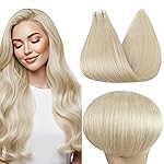 Full Shine Tape in Hair Extensions Human Hair 14 Inch Color 60 Blonde Hair Extensions Tape in Remy Hair Seamless Tape in Extensions 50G Brazilian Real Human Hair Silky Straight Thick Ends 20 Pcs