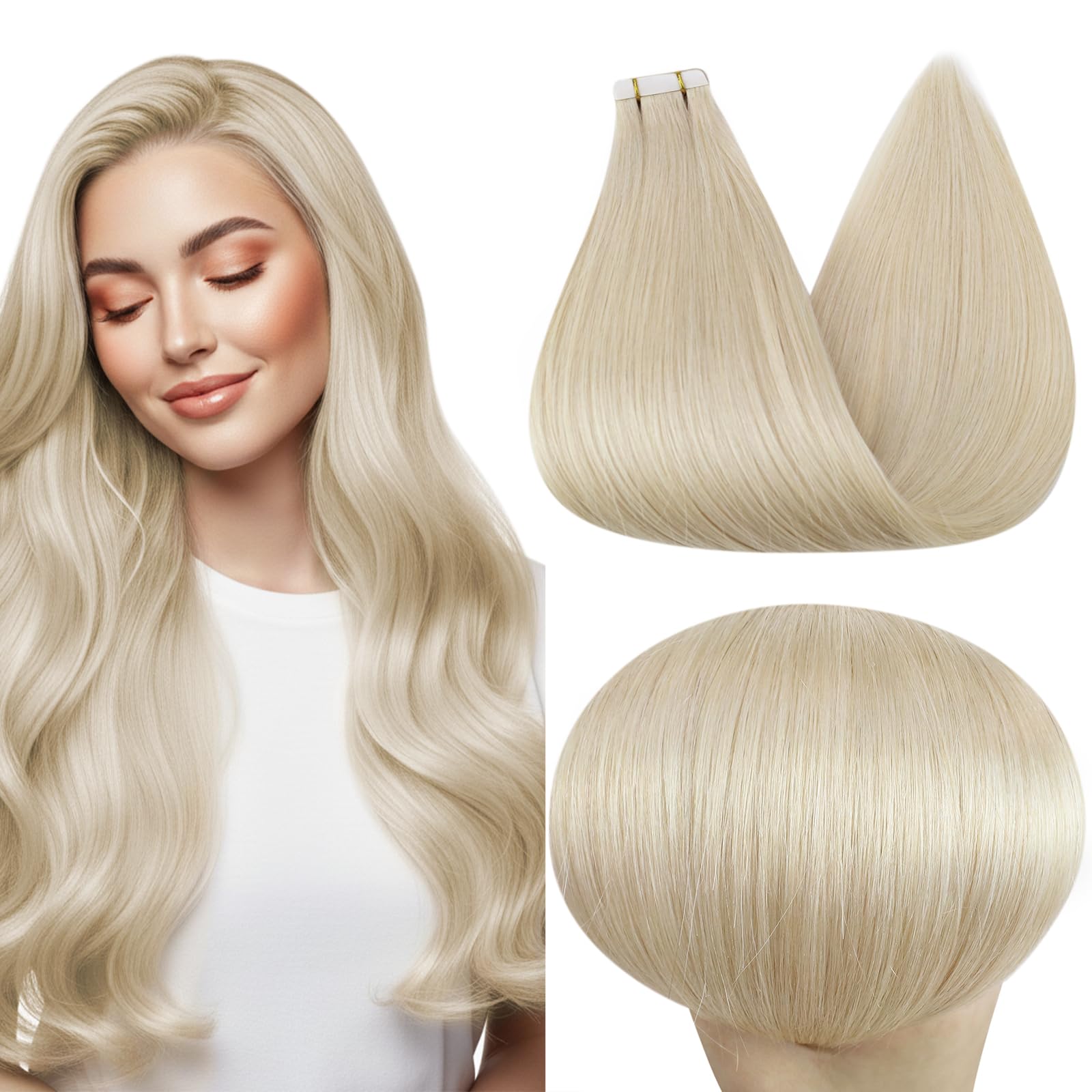 Full Shine Tape in Hair Extensions Blonde Tape in Hair Extensions Human Hair Blonde 60 22Inch Real Human Hair Tape ins 20Pcs 50Gram Natural Straight