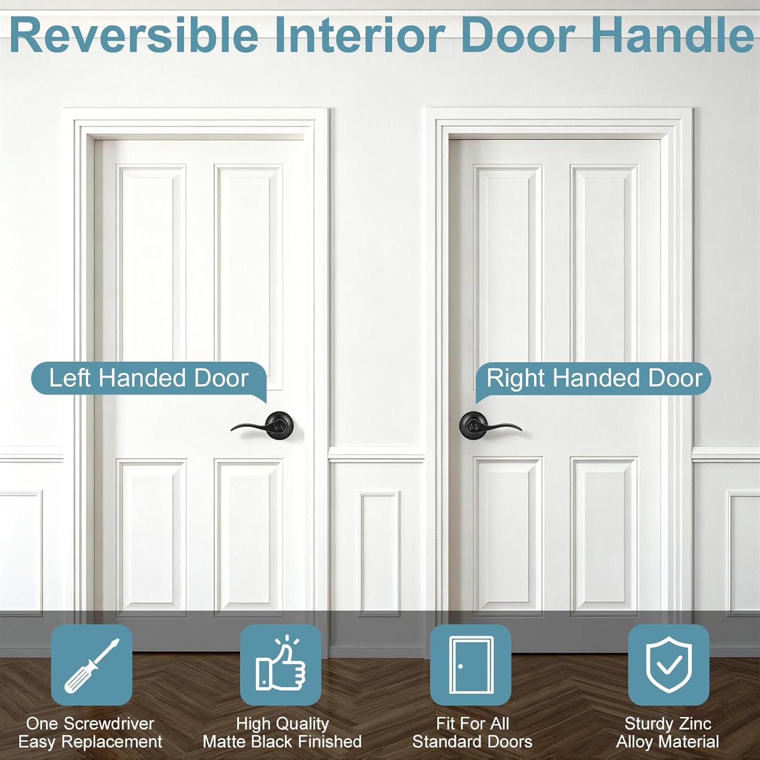 10 Pack Door Handles Interior Door Knobs, Door Locks for Bedrooms | Matte Black Privacy Door Knob with Lock, Heavy Duty Zinc Alloy Door Leverset Reversible for Left & Right Handled Doors