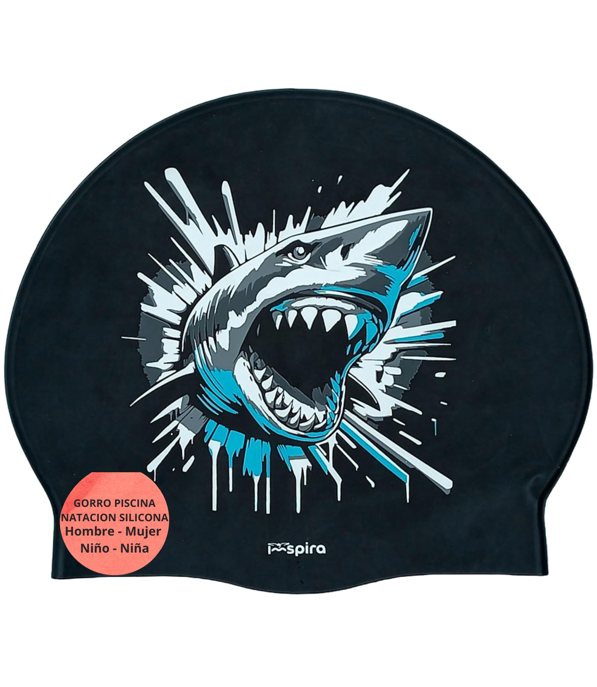 gorro natacion silicona adulto nino THE SHARK tiburon gorro piscina hombre divertido gorra natacion mujer original entrenamiento intensivo deporte acuatico aguas abiertas aquagym master clubes