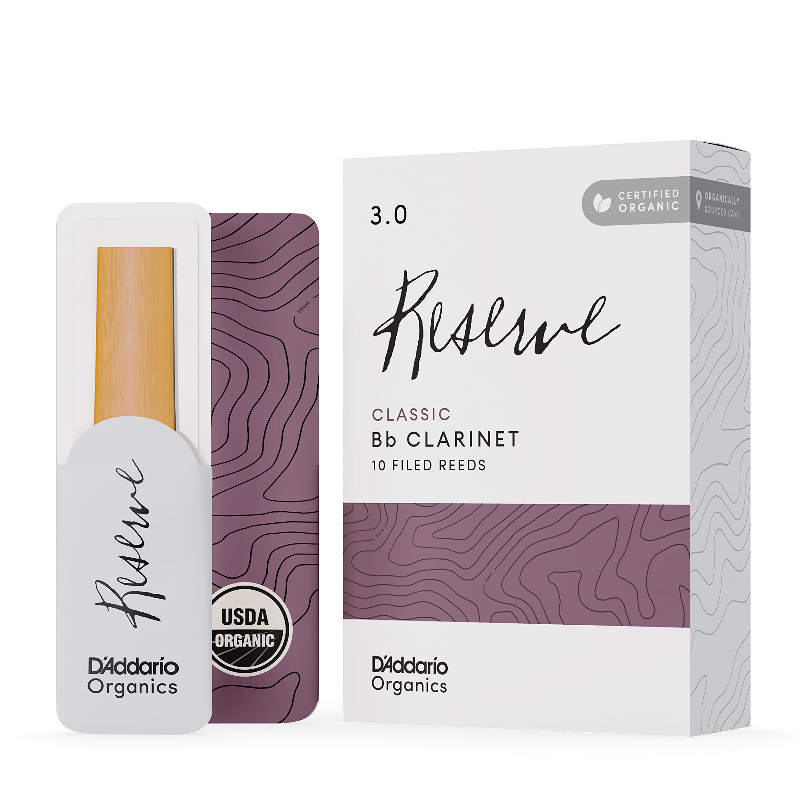 D'Addario Orgánico Classic Bb Cañas para Clarinete - Cañas Clarinete - La Primera y única Caña Ecológica - 3.0 Fuerza, 10 Paquete
